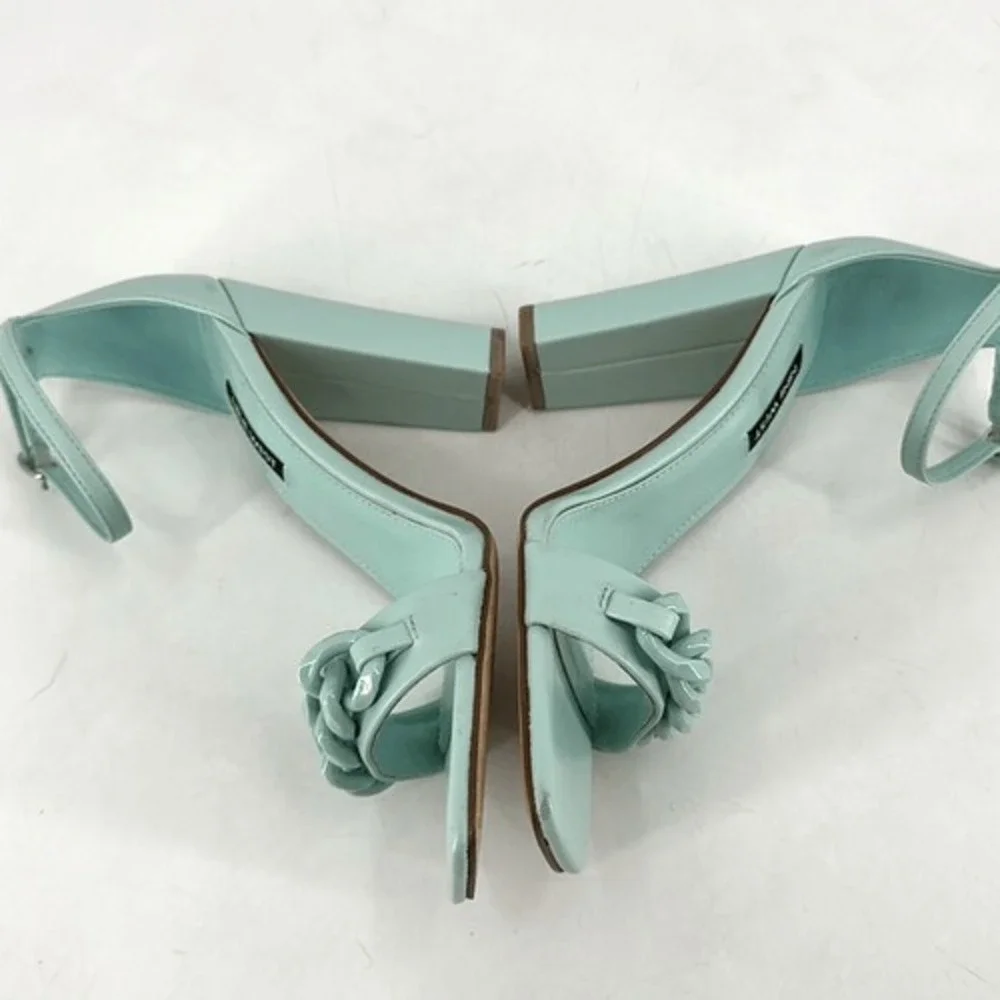 NWOT Nine West Womens Mindful Chain Square‎ Toe Heeled Sandals Mint Green Size 8 - Picture 9 of 12